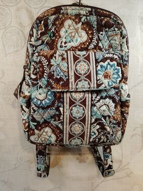 Vera Bradley Brown and Aqua Floral Quilted Backpack